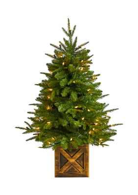 Nearly Natural 3 Foot Finland Fir Artificial Christmas Tree in Decorative Planter with 272 Bendable Branches and 50 Warm White Lights, Green