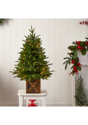 3 Foot Finland Fir Artificial Christmas Tree in Decorative Planter with 272 Bendable Branches and 50 Warm White Lights