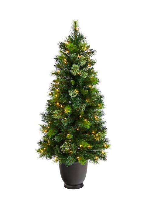 4.5 Foot Oregon Pine Artificial Christmas Artificial in Decorative Planter with 250 Bendable Branches and 100 Warm White Lights