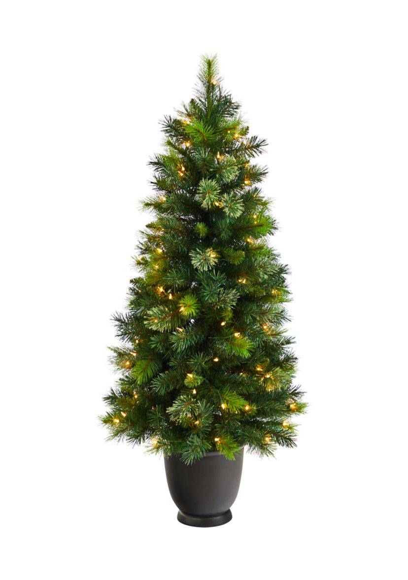 4.5 Foot Oregon Pine Artificial Christmas Artificial in Decorative Planter with 250 Bendable Branches and 100 Warm White Lights