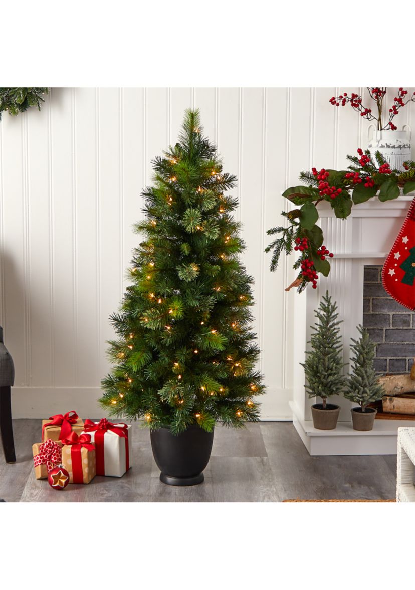 4.5 Foot Oregon Pine Artificial Christmas Artificial in Decorative Planter with 250 Bendable Branches and 100 Warm White Lights