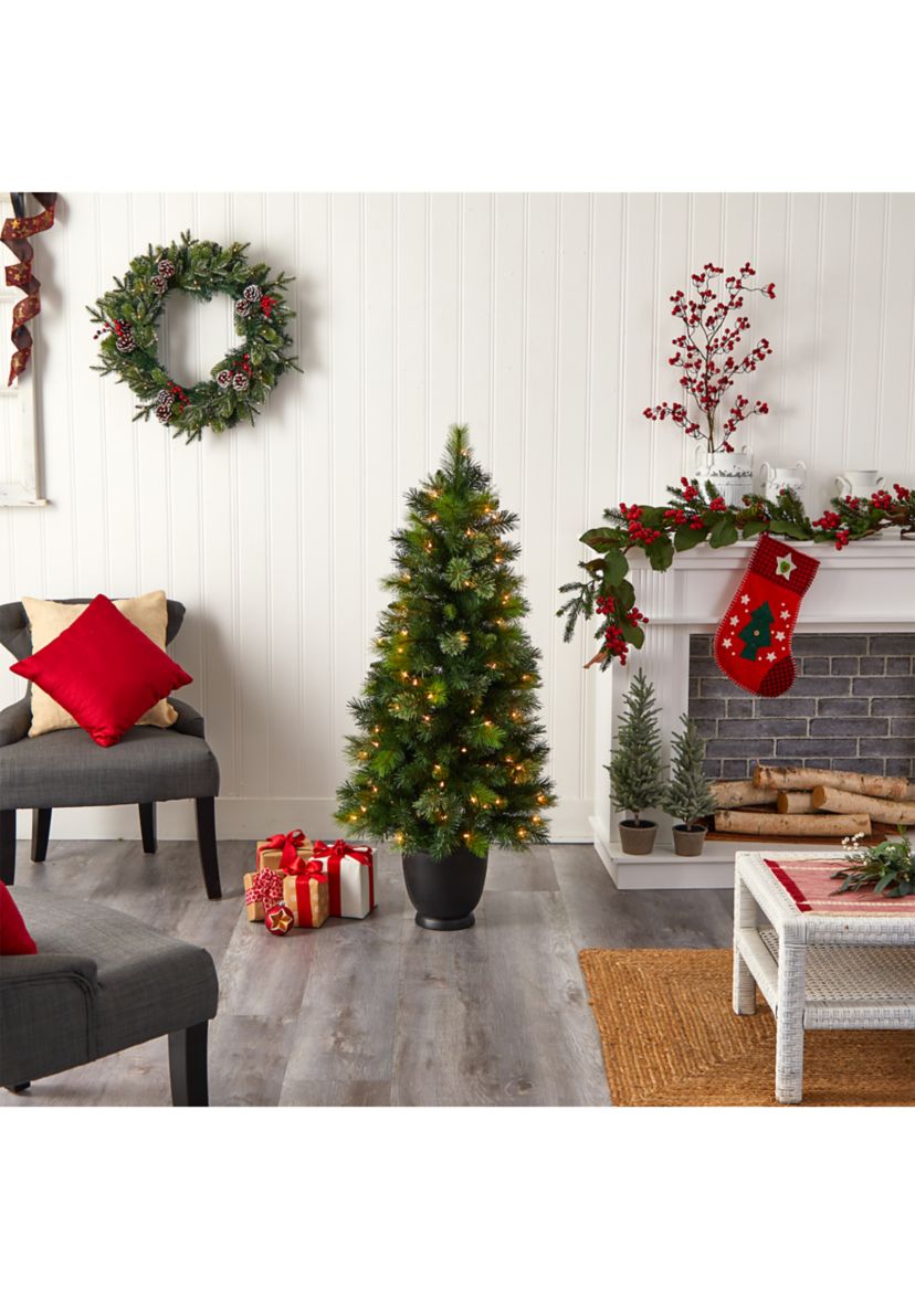 4.5 Foot Oregon Pine Artificial Christmas Artificial in Decorative Planter with 250 Bendable Branches and 100 Warm White Lights