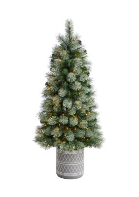 Nearly Natural 4.5 Foot Nova Scotia Pine Artificial Christmas Tree with 232 Bendable Branches and 120 Warm White LED Lights, Green