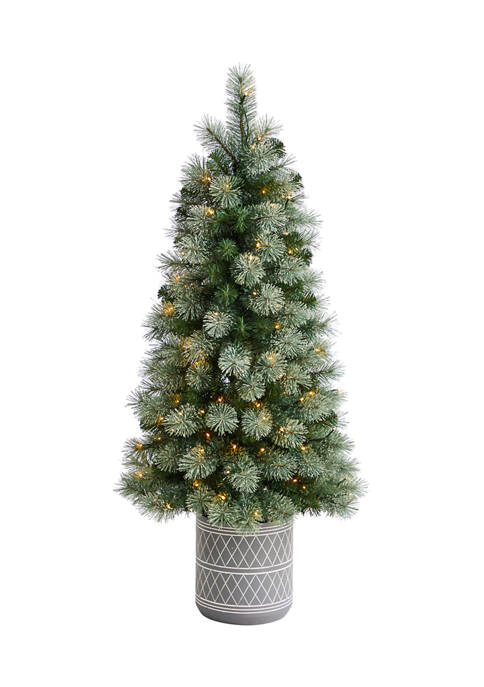 4.5 Foot Nova Scotia Pine Artificial Christmas Tree in Engraved Geometric Stone Planter with 232 Bendable Branches and 120 Warm White LED Lights