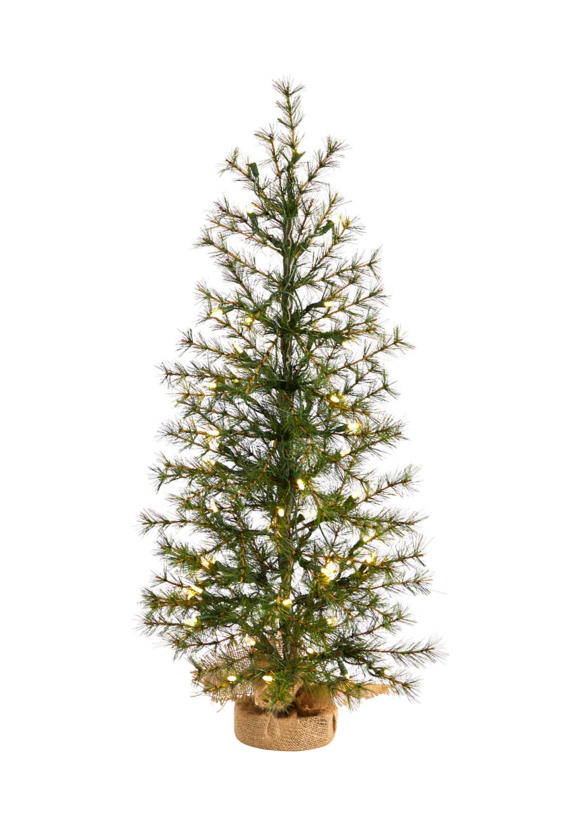 3 Artificial Christmas Tree with 50 Clear LED Lights Set in a Burlap Base