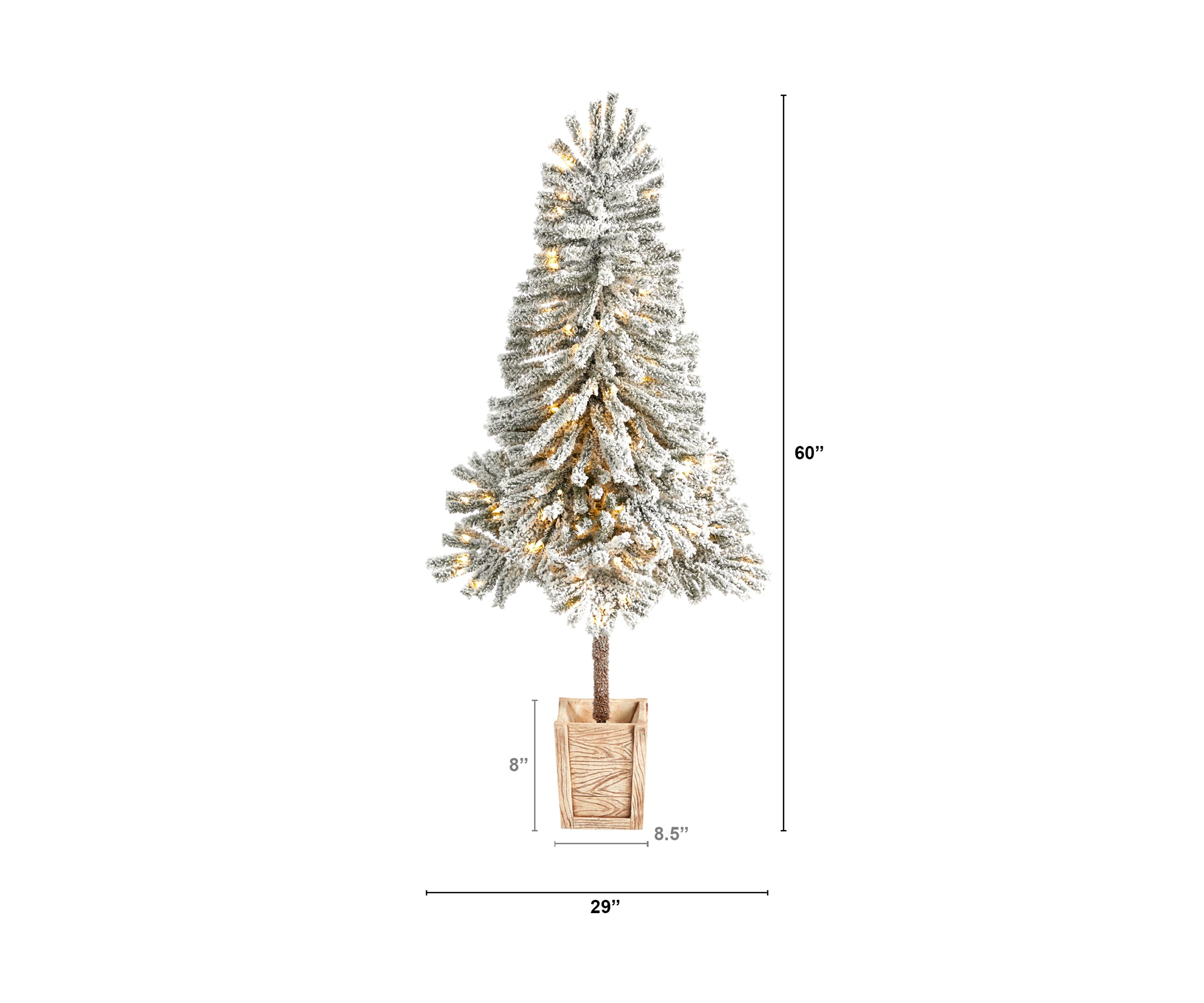 5-Foot Winter Flocked Leaning Artificial Christmas Tree Pre-Lit with 150 LED Lights and 288 Bendable Branches in Decorative Planter