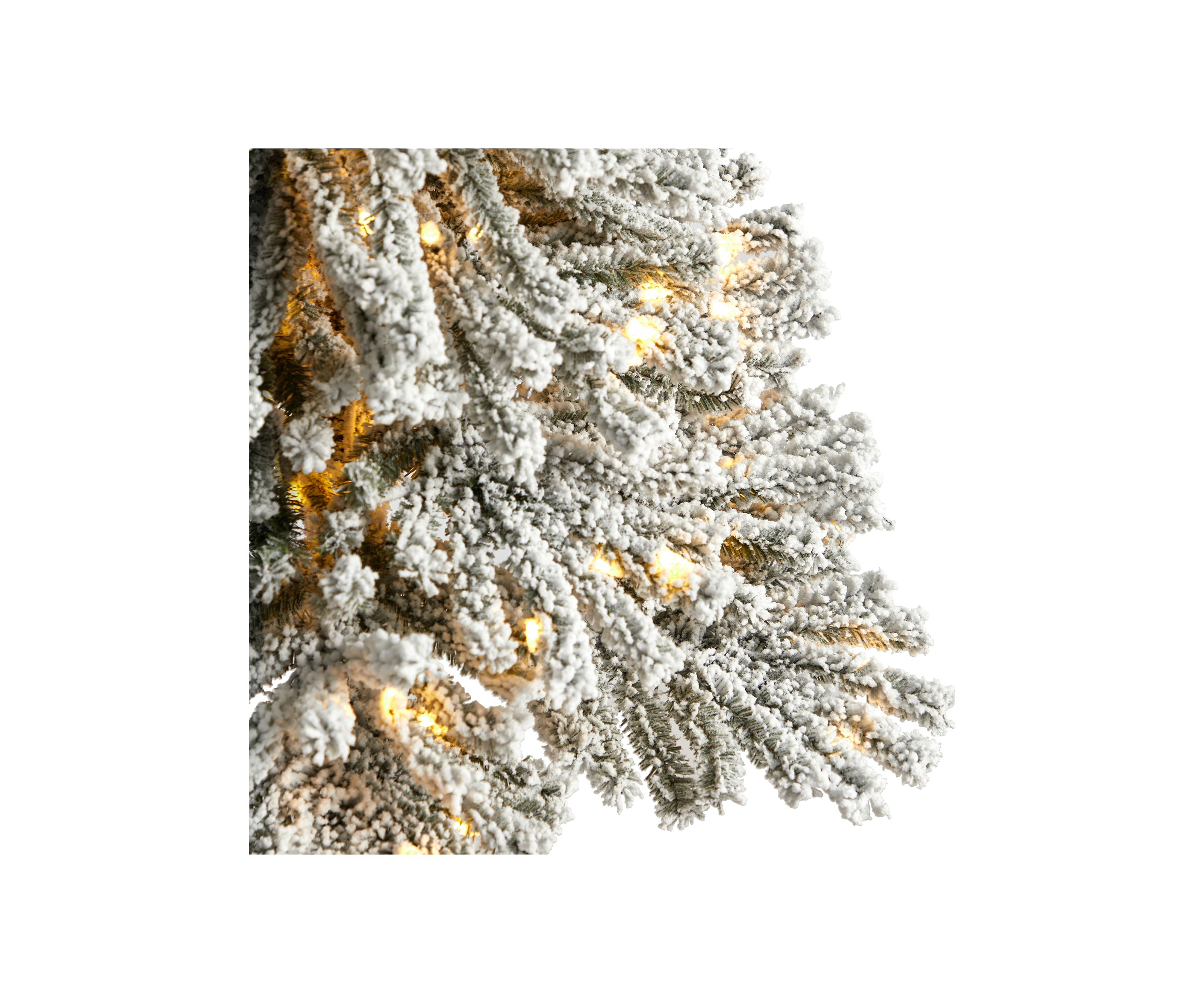 5-Foot Winter Flocked Leaning Artificial Christmas Tree Pre-Lit with 150 LED Lights and 288 Bendable Branches in Decorative Planter