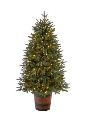 5-Foot Colorado Aspen Pre-Lit Artificial Porch Christmas Tree with 200 LED lights and 497 Bendable Branches in Decorative Planter