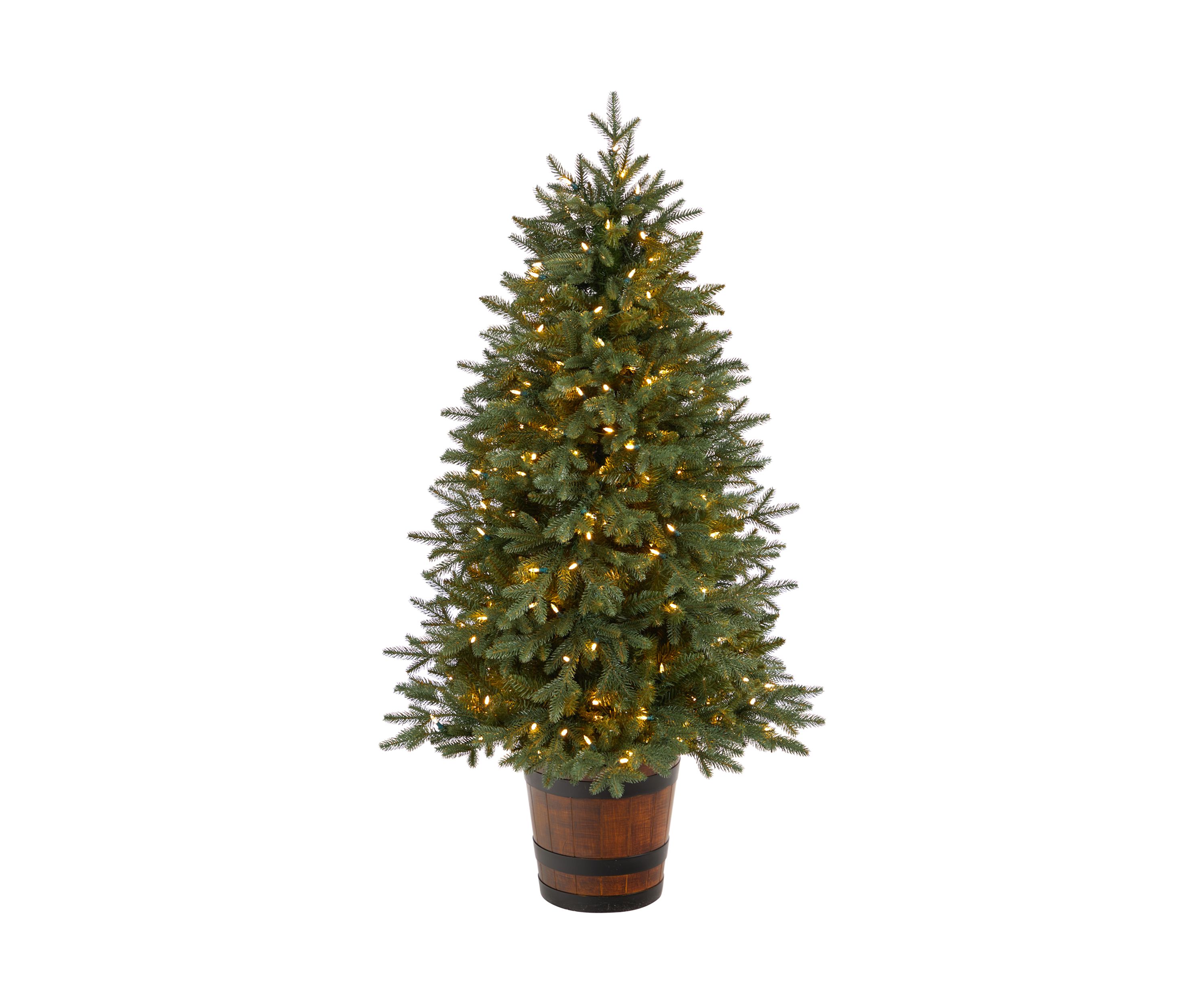 5-Foot Colorado Aspen Pre-Lit Artificial Porch Christmas Tree with 200 LED lights and 497 Bendable Branches in Decorative Planter