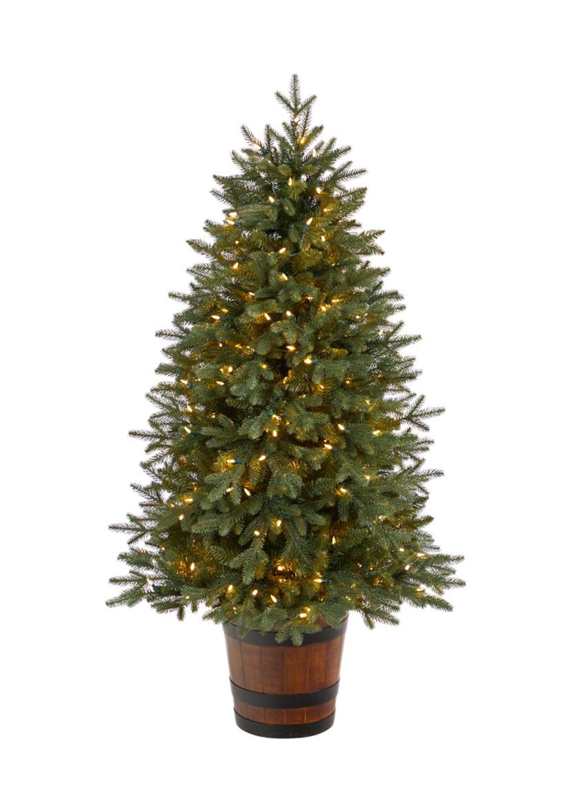 5-Foot Colorado Aspen Pre-Lit Artificial Porch Christmas Tree with 200 LED lights and 497 Bendable Branches in Decorative Planter