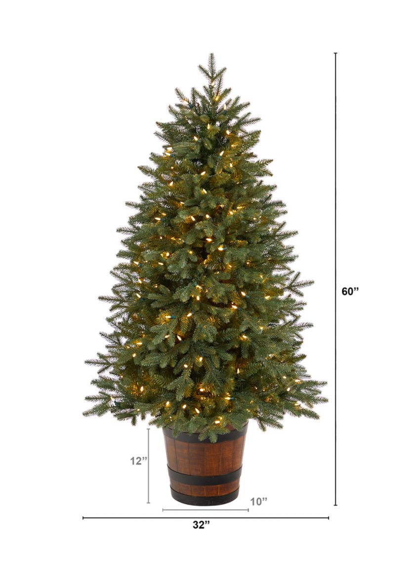 5-Foot Colorado Aspen Pre-Lit Artificial Porch Christmas Tree with 200 LED lights and 497 Bendable Branches in Decorative Planter