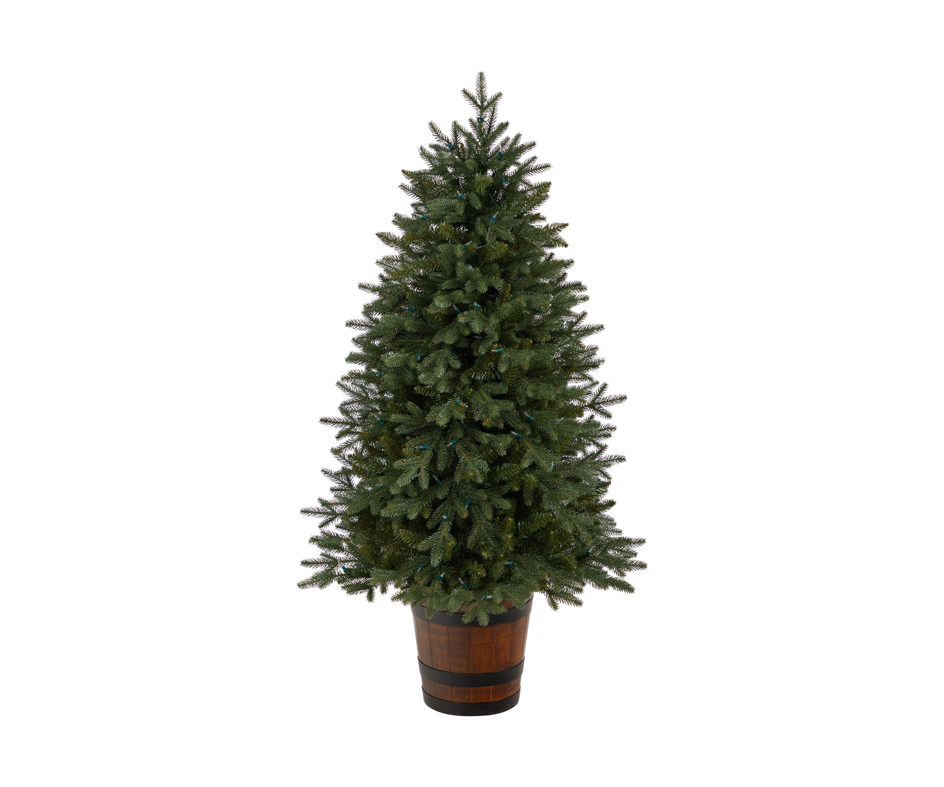 5-Foot Colorado Aspen Pre-Lit Artificial Porch Christmas Tree with 200 LED lights and 497 Bendable Branches in Decorative Planter