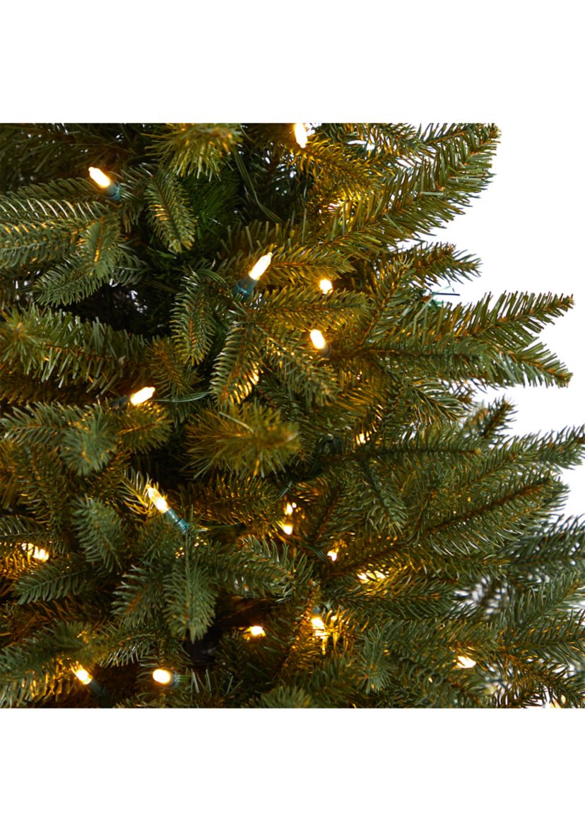 5-Foot Colorado Aspen Pre-Lit Artificial Porch Christmas Tree with 200 LED lights and 497 Bendable Branches in Decorative Planter