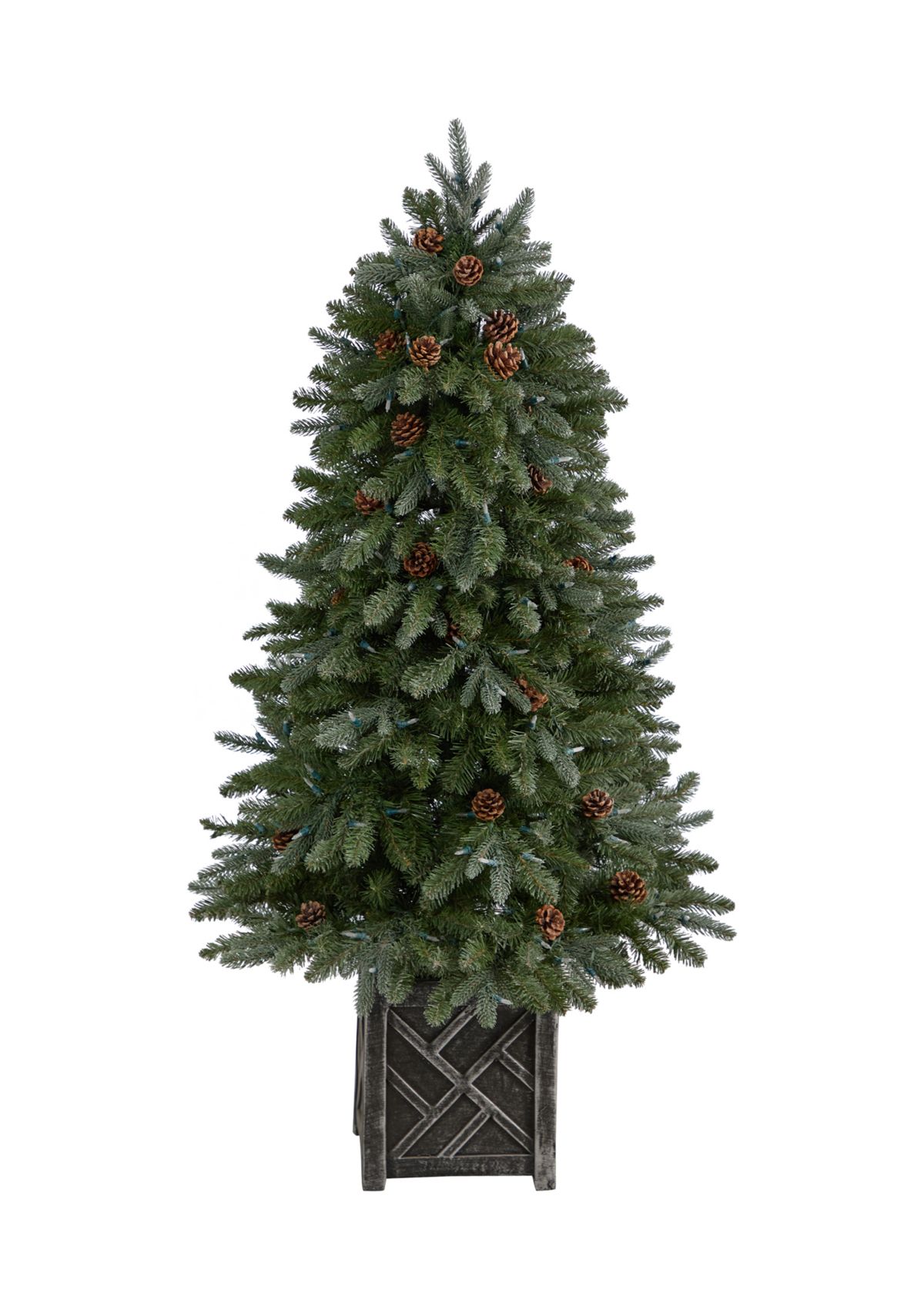 5-Foot Colorado Fir Flocked Dusted Artificial Christmas Tree with 300 LED Lights, 514 Bendable Branches and Pinecones in Decorative Planter