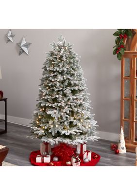 6-Foot Flocked Colorado Mountain Fir Artificial Christmas Tree with 500 Warm White Microdot (Multifunction) LED Lights with Instant Connect Technology and 881 Bendable Branches