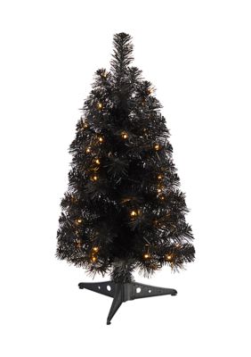 Nearly Natural 2 Foot Black Artificial Christmas Tree with 35 LED Lights and 72 Bendable Branches