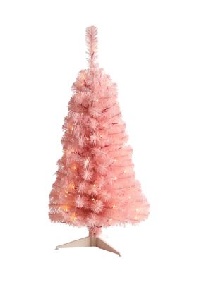 Nearly Natural 3 Foot Pink Artificial Christmas Tree with 50 LED Lights and 118 Bendable Branches