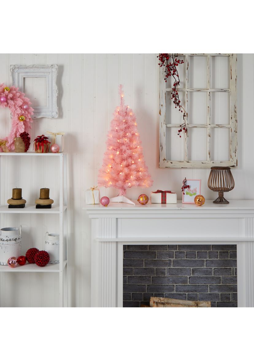 3 Foot Pink Artificial Christmas Tree with 50 LED Lights and 118 Bendable Branches
