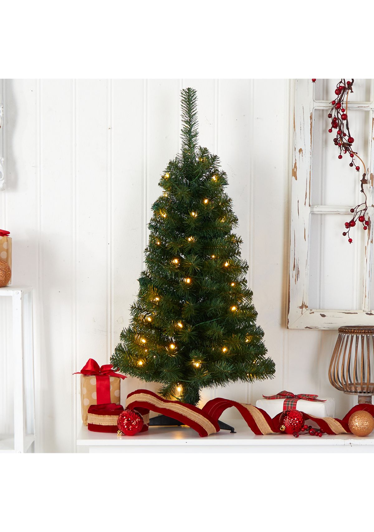 3 Foot Green Artificial Christmas Tree with 50 LED Lights and 118 Bendable Branches