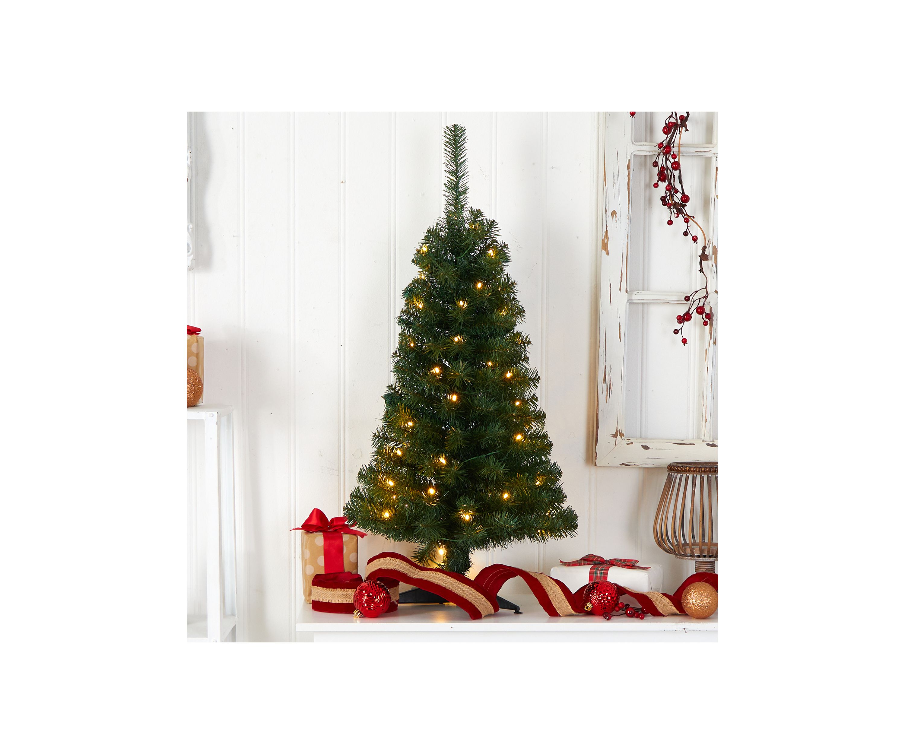 3 Foot Green Artificial Christmas Tree with 50 LED Lights and 118 Bendable Branches
