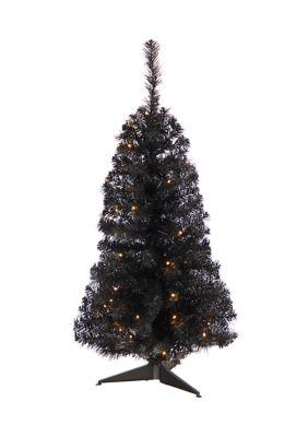 Nearly Natural 3 Foot Black Artificial Christmas Tree with 50 LED Lights and 118 Bendable Branches