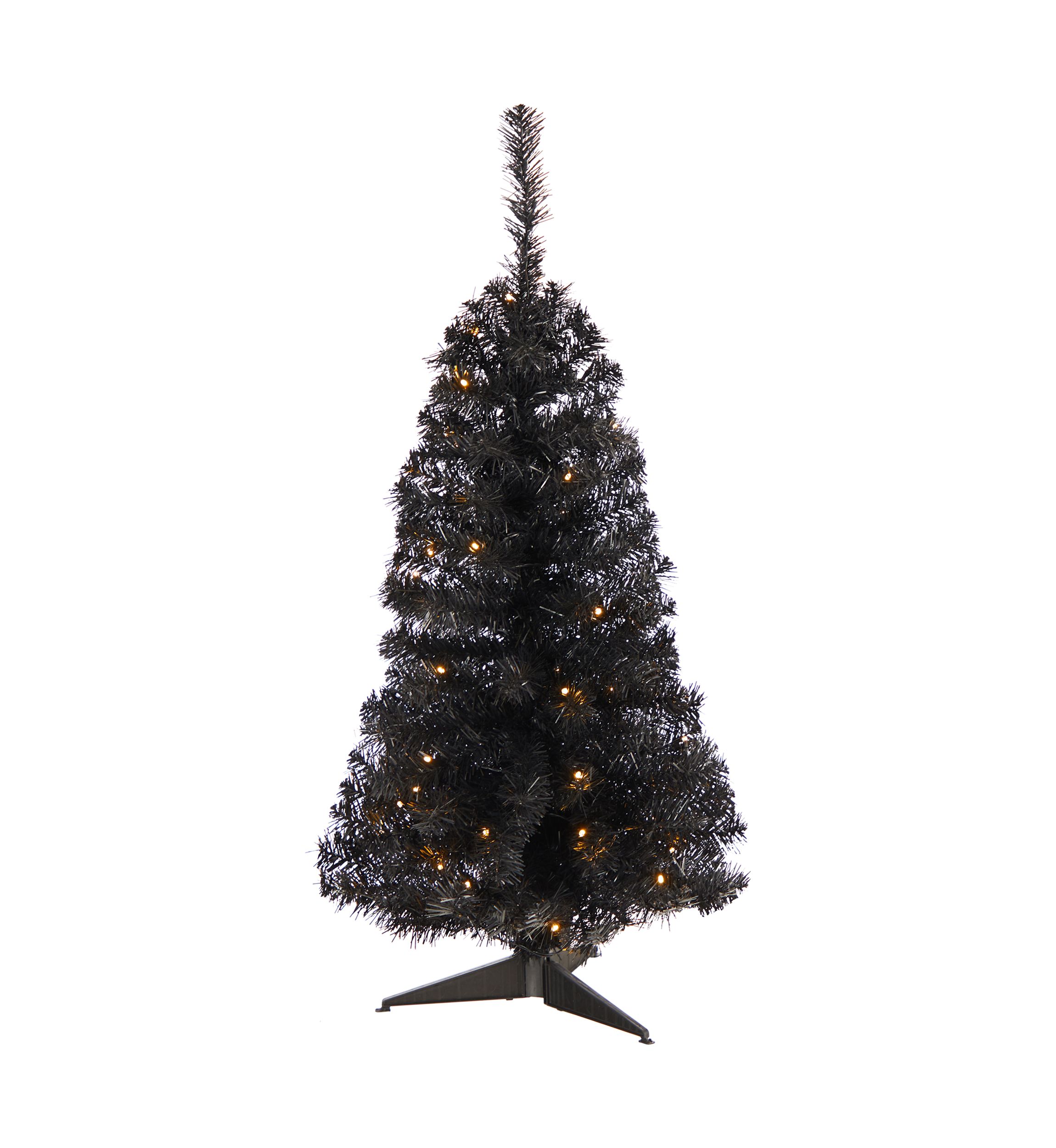 3 Foot Black Artificial Christmas Tree with 50 LED Lights and 118 Bendable Branches