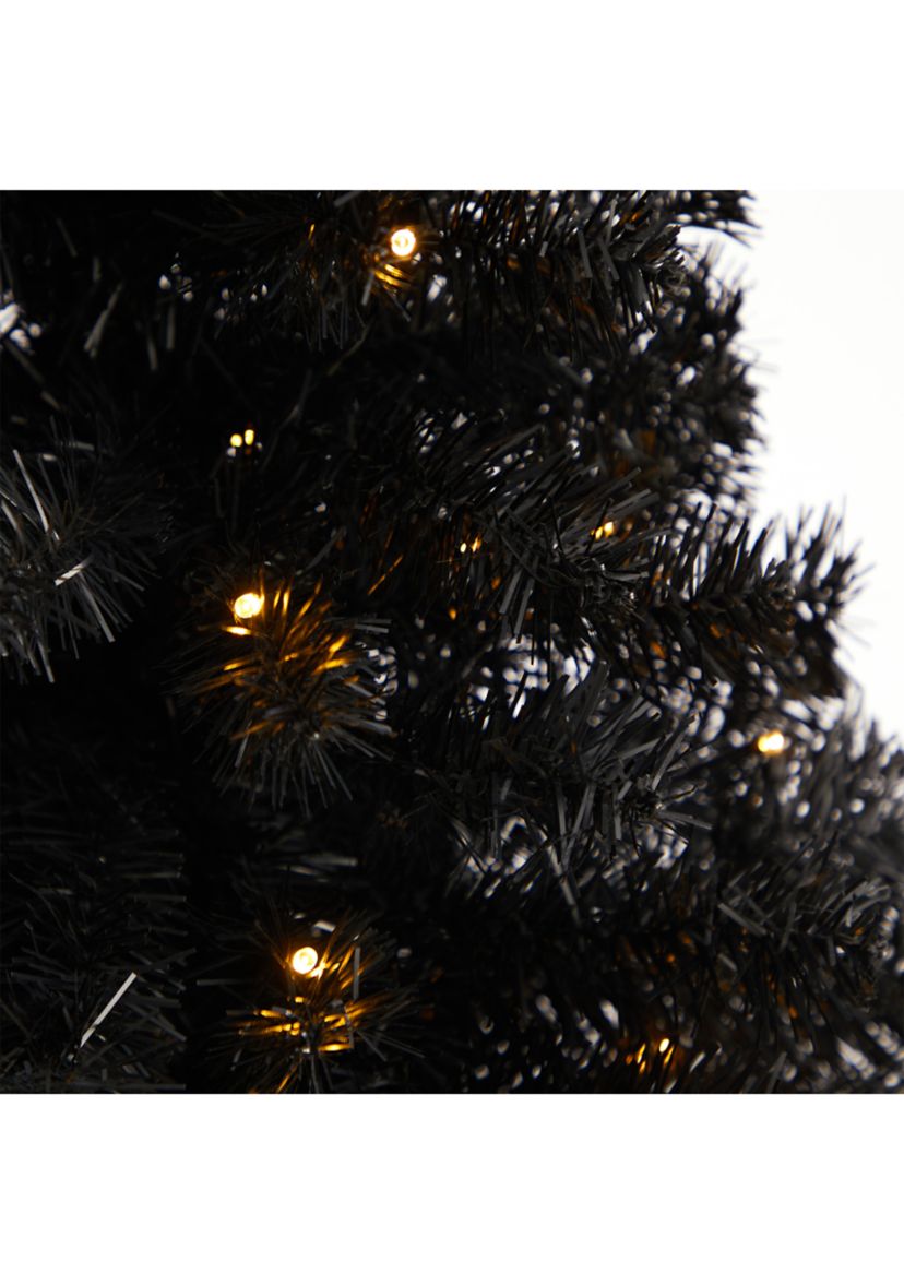 3 Foot Black Artificial Christmas Tree with 50 LED Lights and 118 Bendable Branches