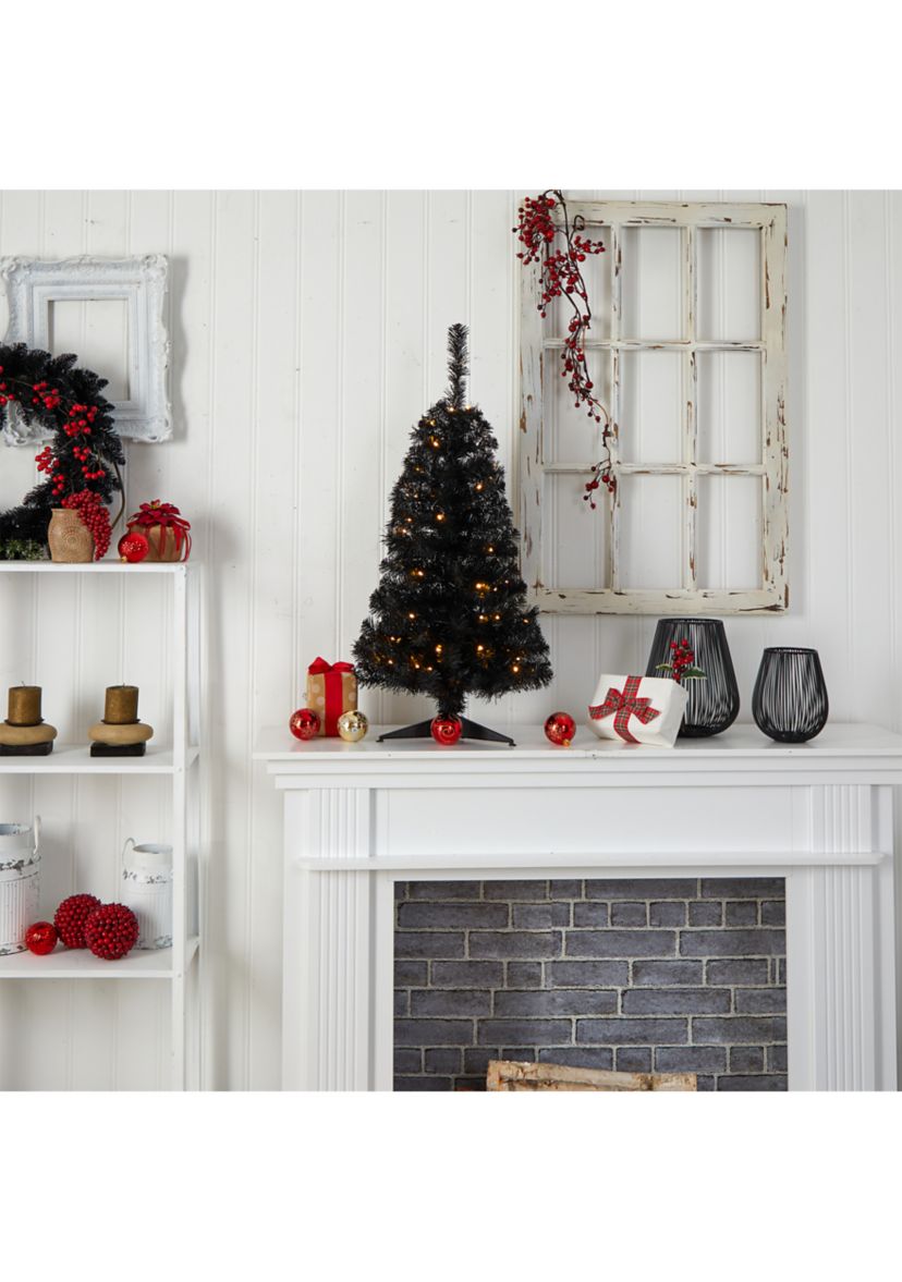 3 Foot Black Artificial Christmas Tree with 50 LED Lights and 118 Bendable Branches