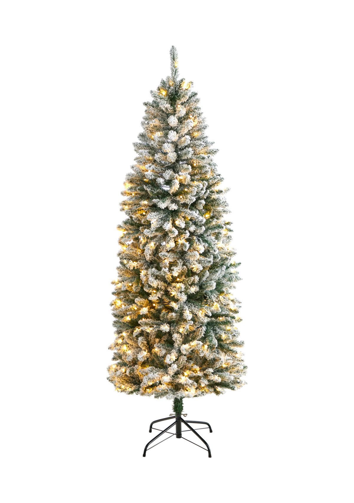 6 Slim Flocked Montreal Fir Artificial Christmas Tree with 250 Warm White LED Lights and 743 Bendable Branches