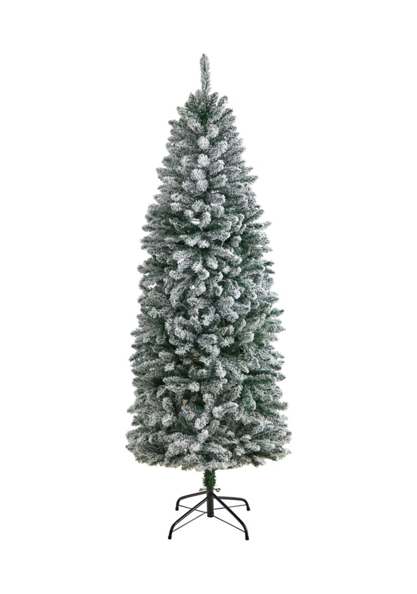 6 Slim Flocked Montreal Fir Artificial Christmas Tree with 250 Warm White LED Lights and 743 Bendable Branches