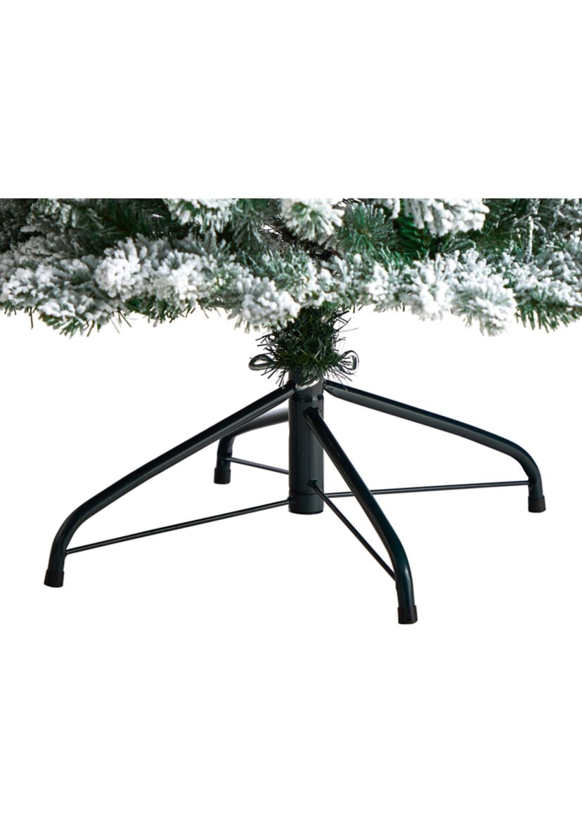 7 Foot Slim Flocked Montreal Fir Artificial Christmas Tree with 300 Warm White LED Lights and 995 Bendable Branches