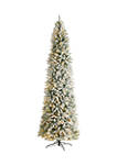 10 Foot Slim Flocked Montreal Fir Artificial Christmas Tree with 800 Warm White LED Lights and 2420 Bendable Branches