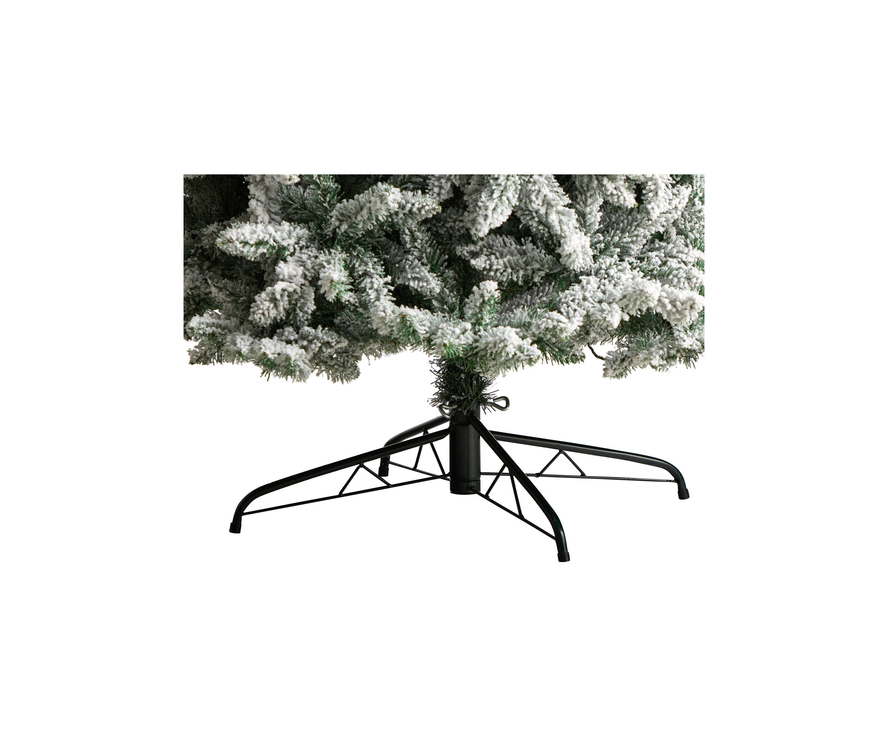 10 Foot Slim Flocked Montreal Fir Artificial Christmas Tree with 800 Warm White LED Lights and 2420 Bendable Branches
