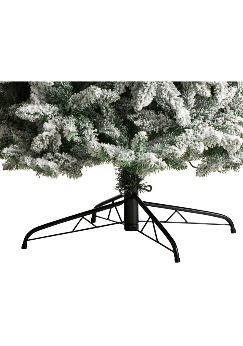 10 Foot Slim Flocked Montreal Fir Artificial Christmas Tree with 800 Warm White LED Lights and 2420 Bendable Branches