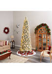 10 Foot Slim Flocked Montreal Fir Artificial Christmas Tree with 800 Warm White LED Lights and 2420 Bendable Branches