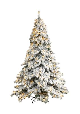 Nearly Natural 7 Foot Flocked Austria Fir Artificial Christmas Tree with 400 Warm White LED Lights and 1063 Bendable Branches, Green
