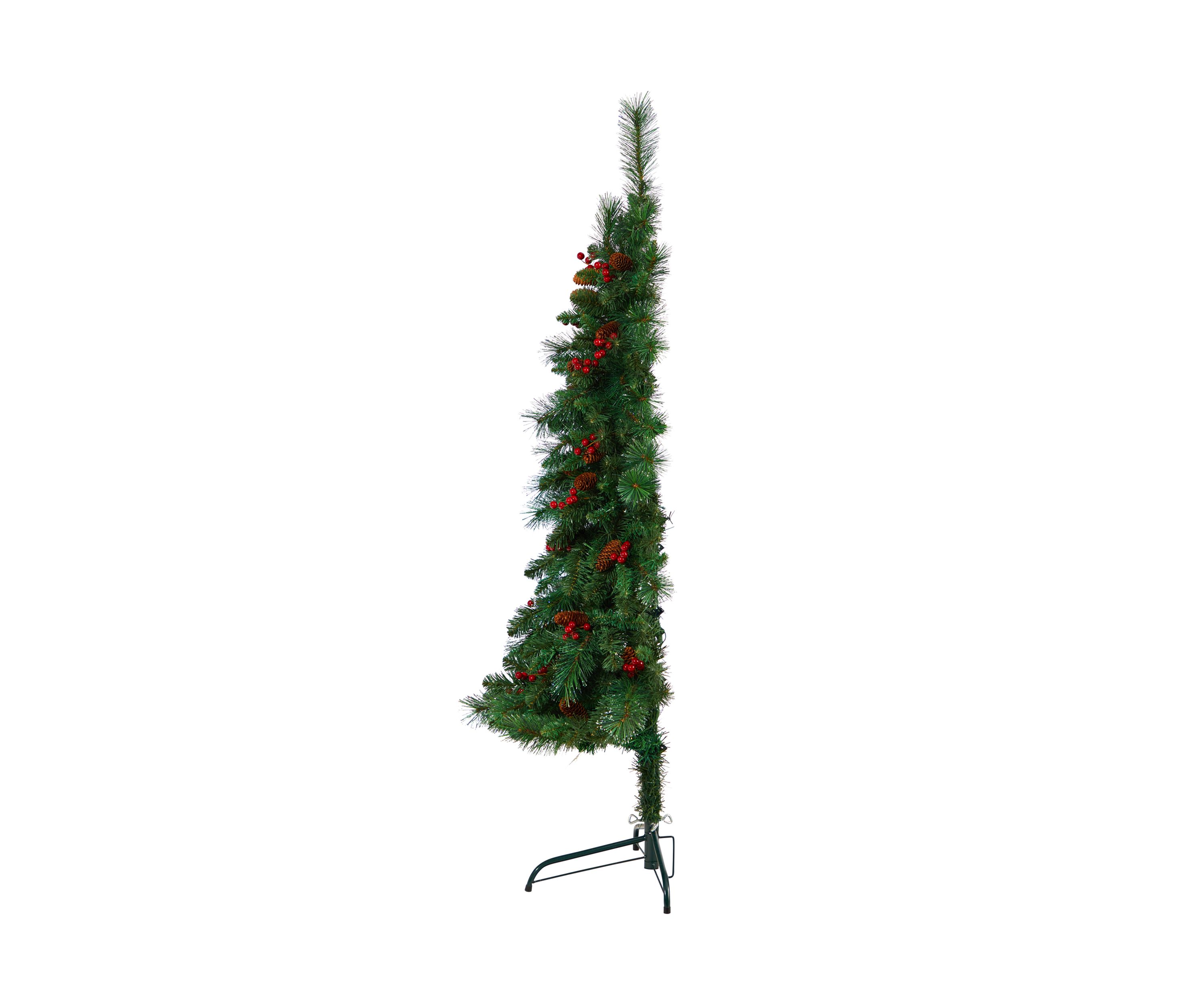 5 Foot Flat Back Montreal Mountain Pine Artificial Christmas Tree with Pinecones, Berries and 110 Warm White LED Lights and 223 Bendable Branches