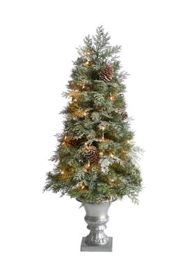 4 Foot English Pine Artificial Christmas Tree with 100 Warm White LED Lights and 413 Bendable Branches in Decorative Urn