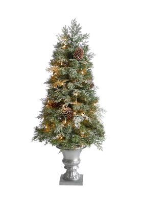 Nearly Natural 4 Foot English Pine Artificial Christmas Tree with 100 Warm White LED Lights and 413 Bendable Branches in Decorative Urn