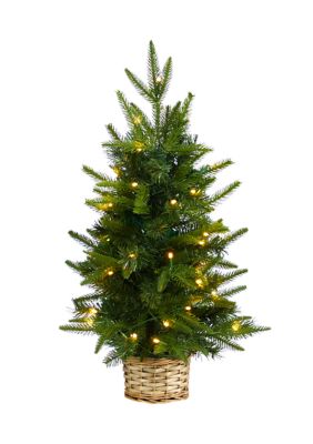 Nearly Natural 2 Foot Artificial Christmas Tree with 35 Clear LED Lights in Decorative Basket