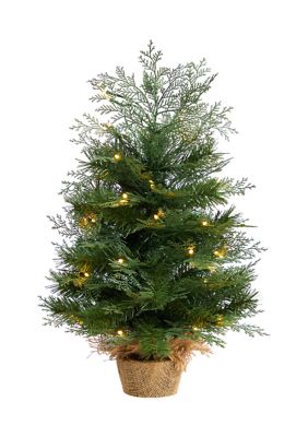 Nearly Natural 2 Foot Artificial Christmas Tree in Burlap Base with 35 Warm White LED Lights