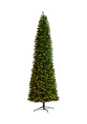 Nearly Natural 11 Foot Slim Green Mountain Pine Artificial Christmas Tree with 950 Clear LED Lights and 2836 Bendable Branches
