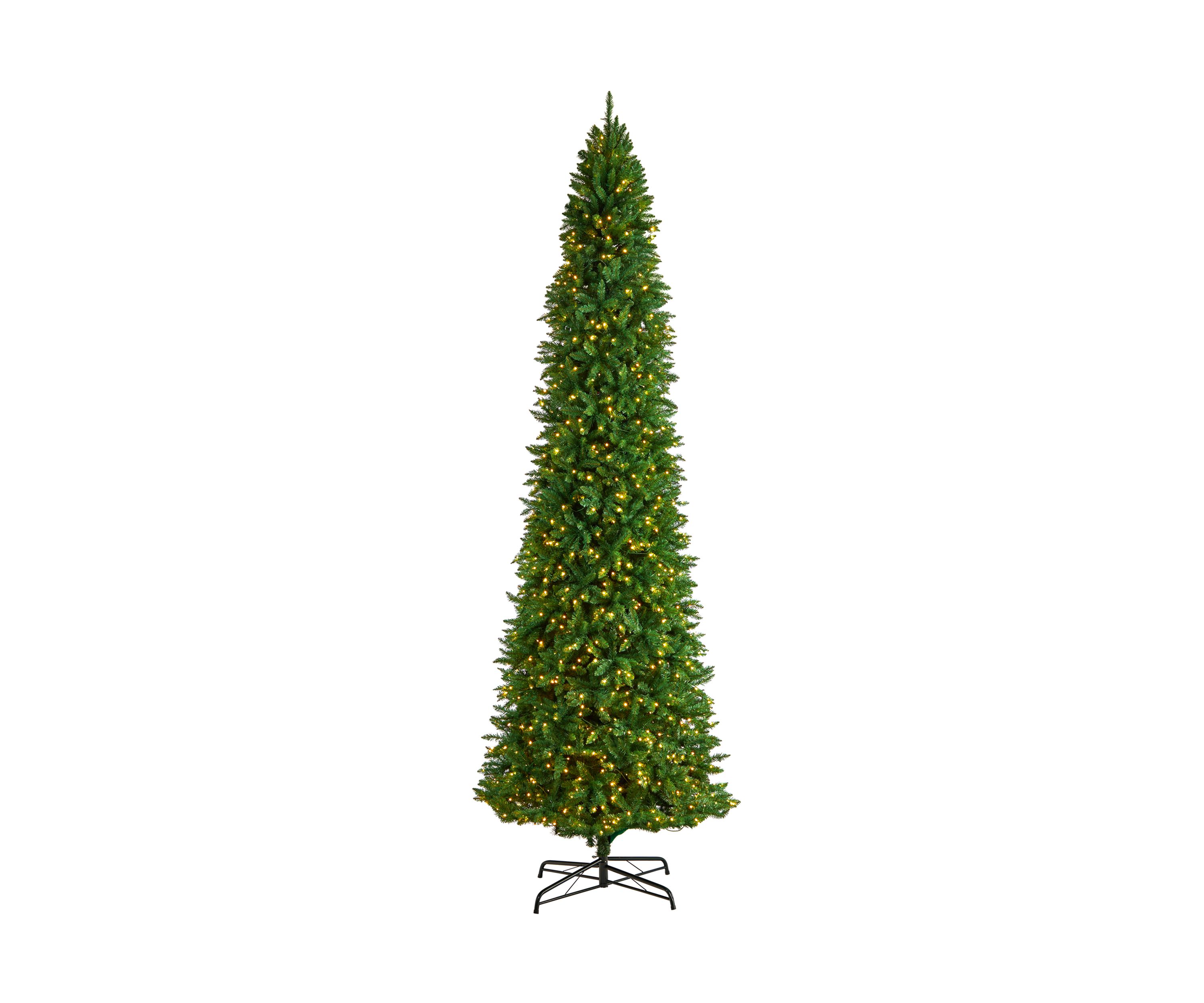 12 Foot Slim Green Mountain Pine Artificial Christmas Tree with 1100 Clear LED Lights and 3235 Tips