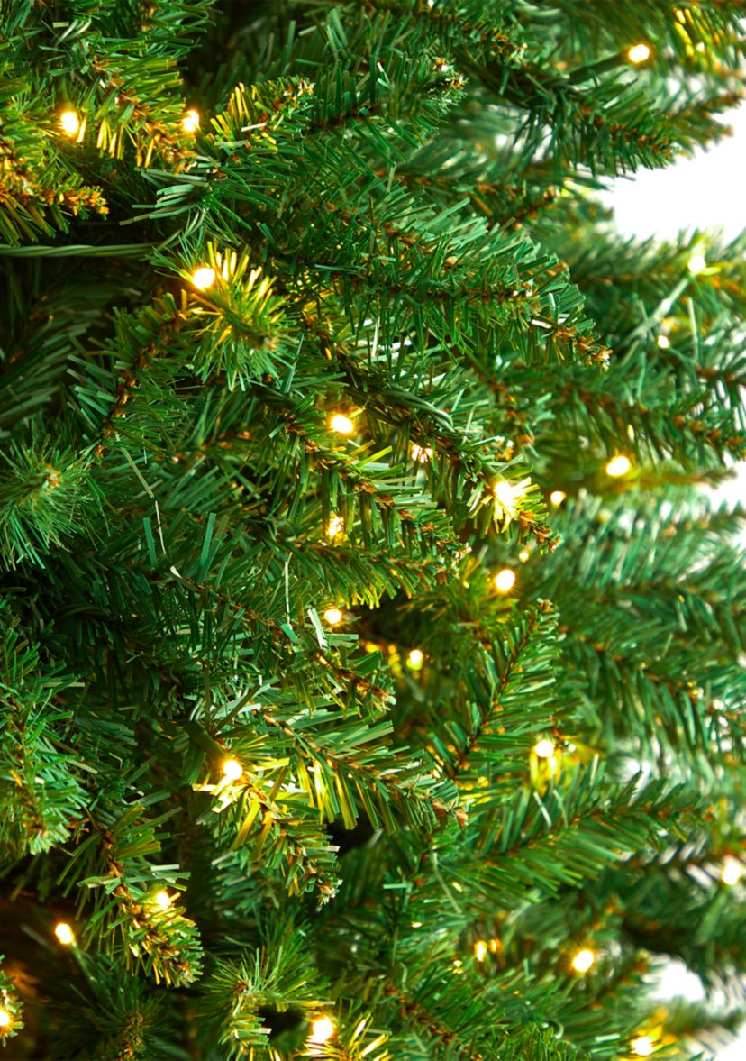 12 Foot Slim Green Mountain Pine Artificial Christmas Tree with 1100 Clear LED Lights and 3235 Tips