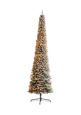 11-Foot Flocked Pencil Artificial Christmas Tree with 850 Clear Lights and 1435 Bendable Branches