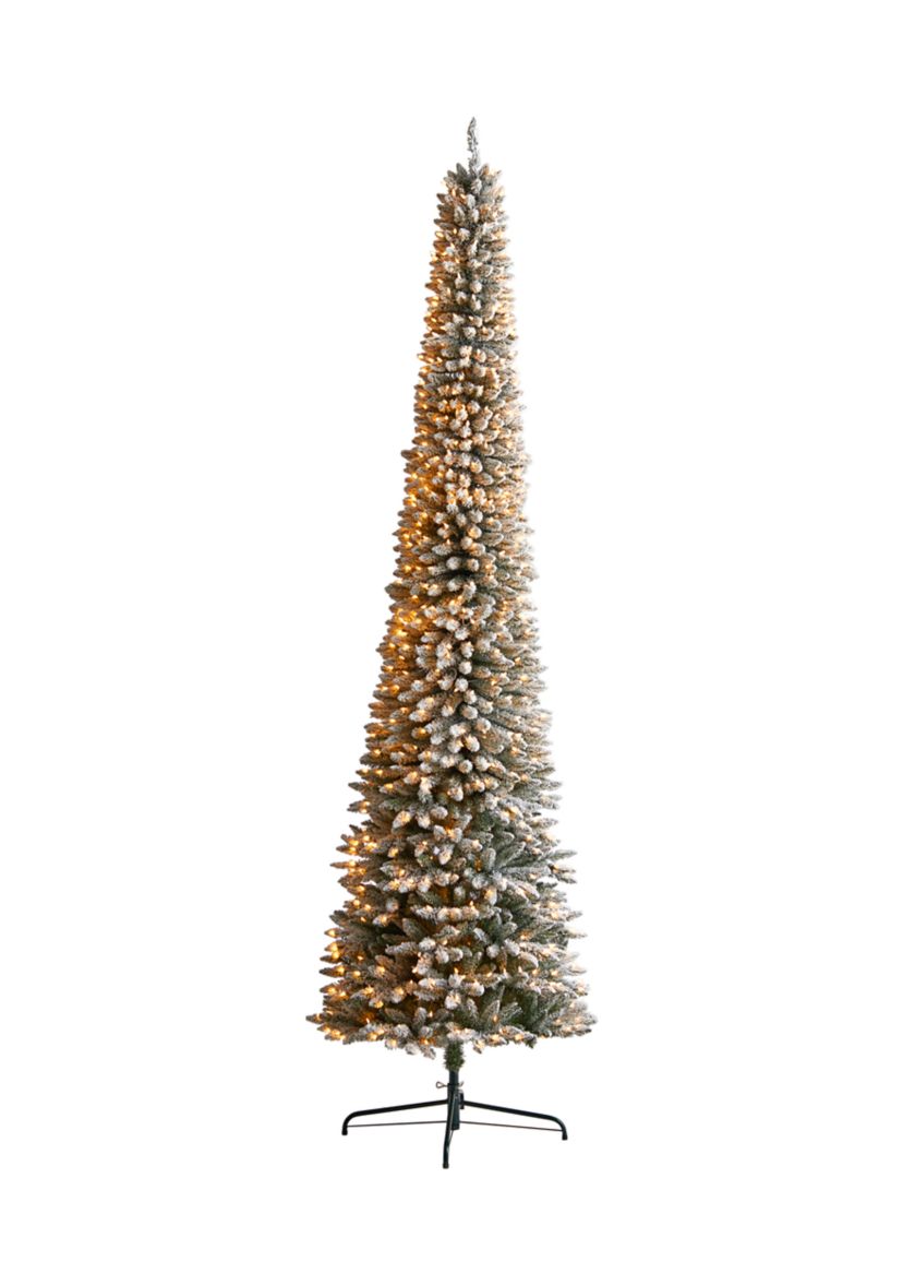 11-Foot Flocked Pencil Artificial Christmas Tree with 850 Clear Lights and 1435 Bendable Branches