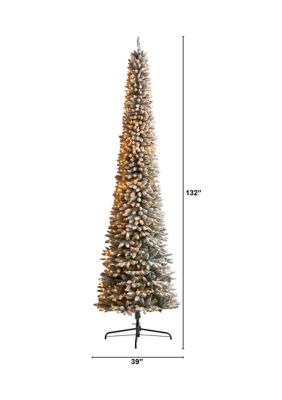 11-Foot Flocked Pencil Artificial Christmas Tree with 850 Clear Lights and 1435 Bendable Branches