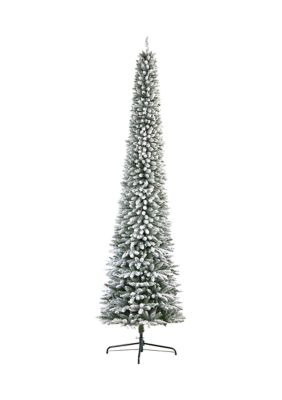 11-Foot Flocked Pencil Artificial Christmas Tree with 850 Clear Lights and 1435 Bendable Branches