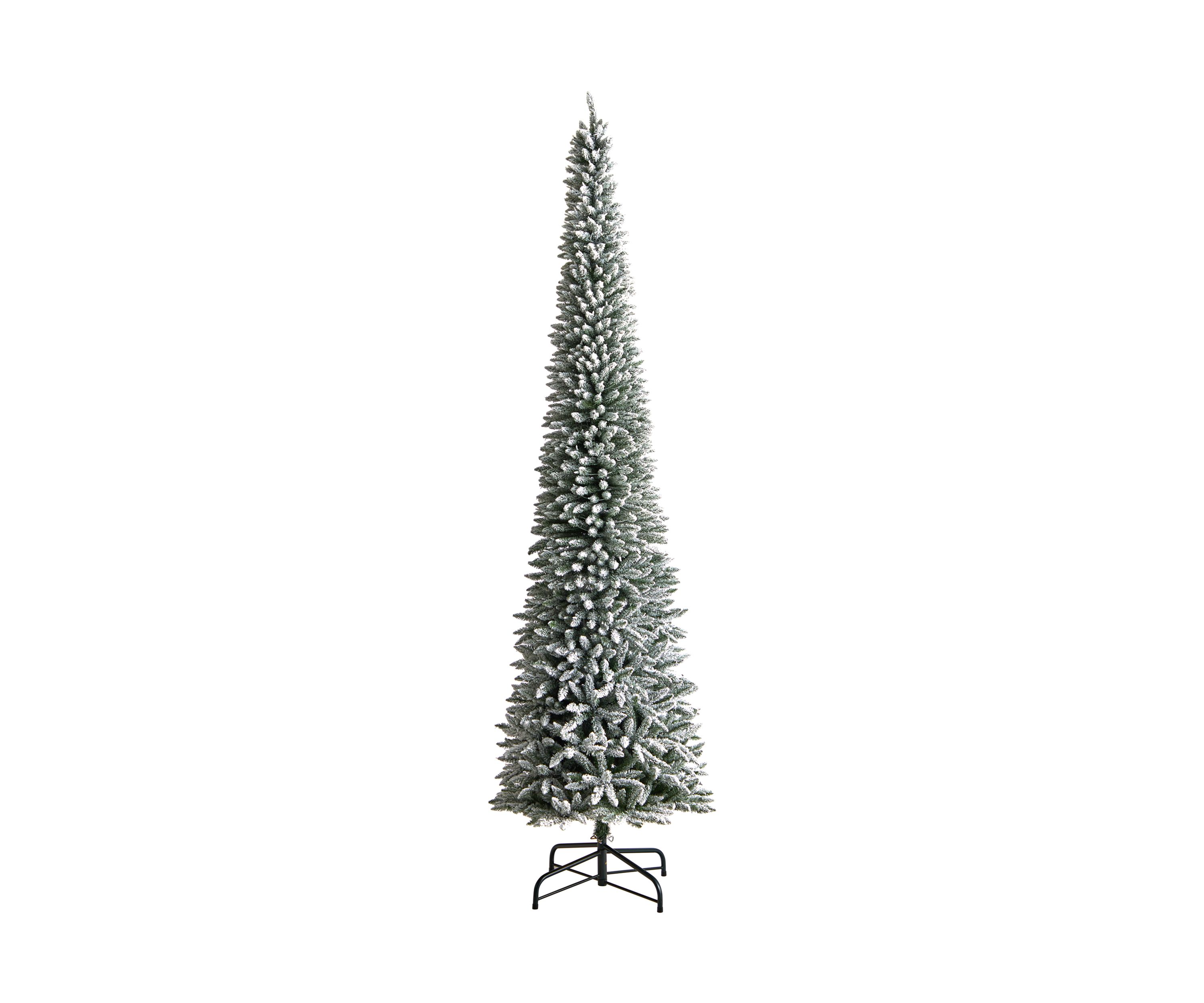 12-Foot Flocked Pencil Artificial Christmas Tree with 1000 Clear Lights and 1819 Bendable Branches