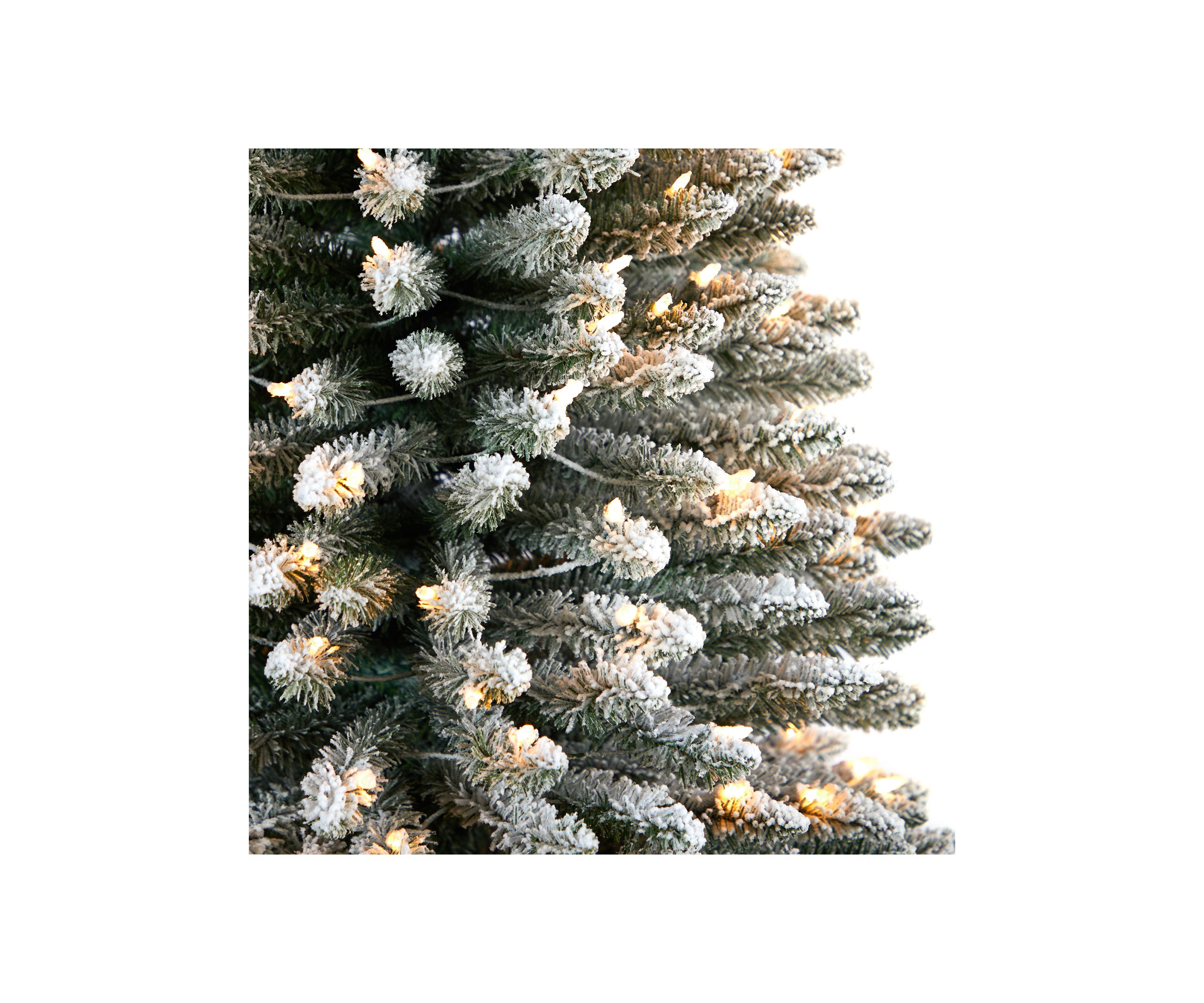 12-Foot Flocked Pencil Artificial Christmas Tree with 1000 Clear Lights and 1819 Bendable Branches